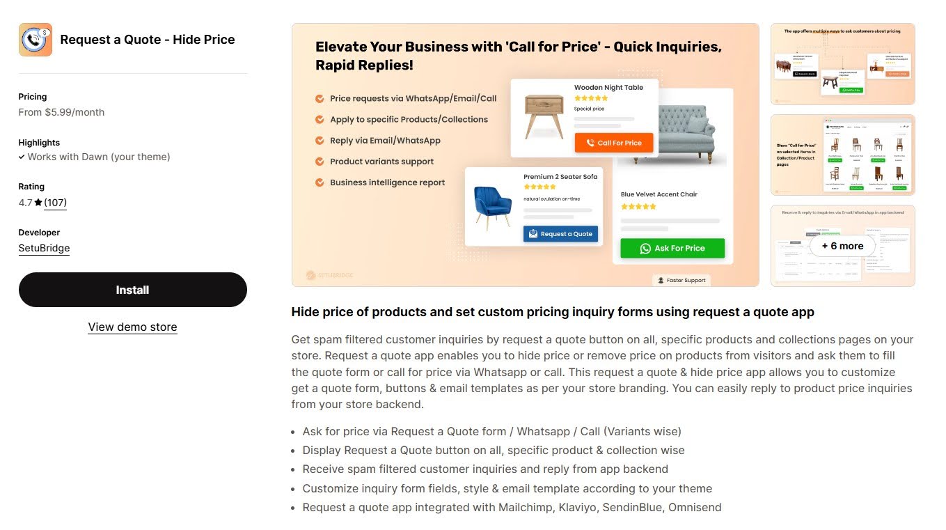 Request a Quote ‑ Hide Price by SetuBridge 

